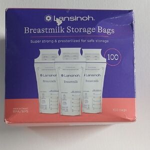 Lansinoh Purple and Coral Breastmilk Storage Bags - 100 Count Box